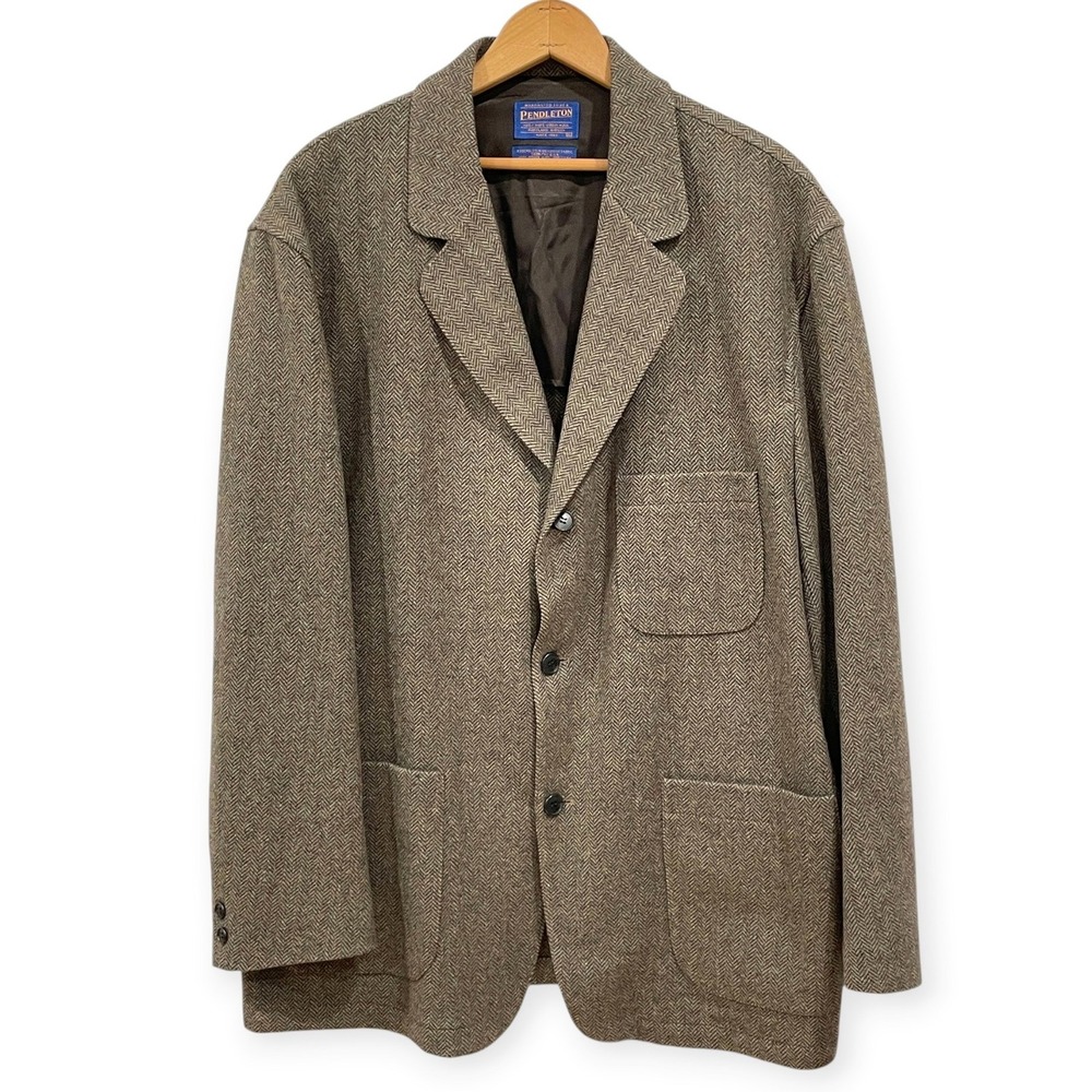 Pendleton Brown Herringbone Unstructured Wool Blazer XL Sport Coat Ivy Heritage